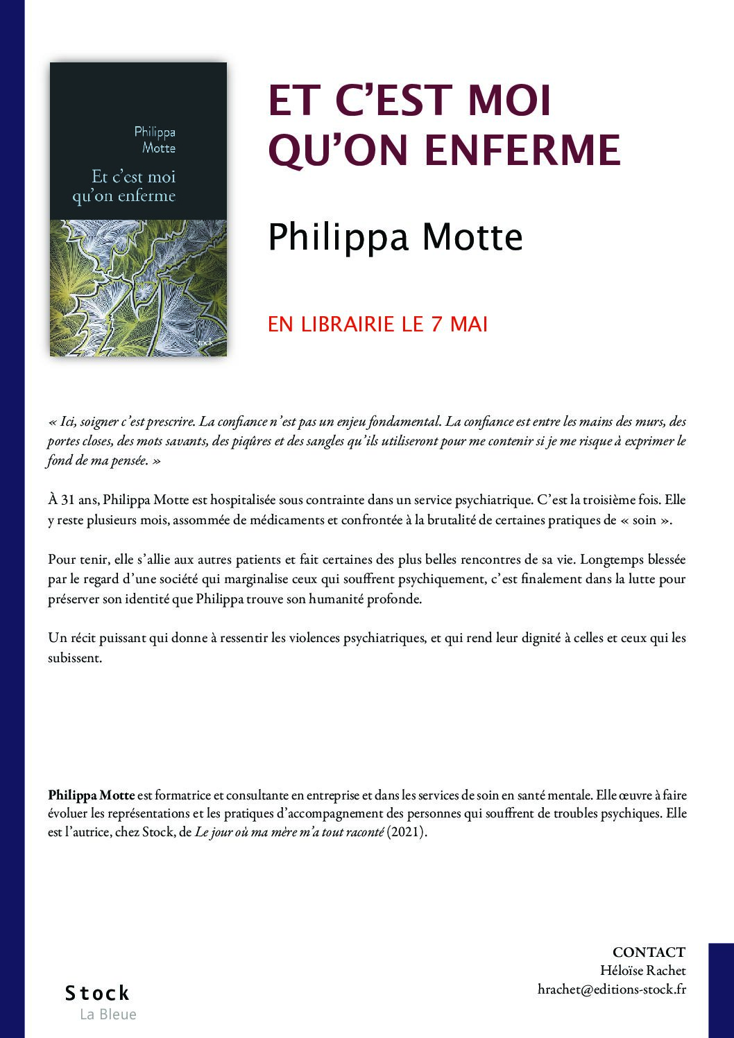 Philippa MOTTE présente son nouvel ouvrage "Et c'est moi qu'on enferme"