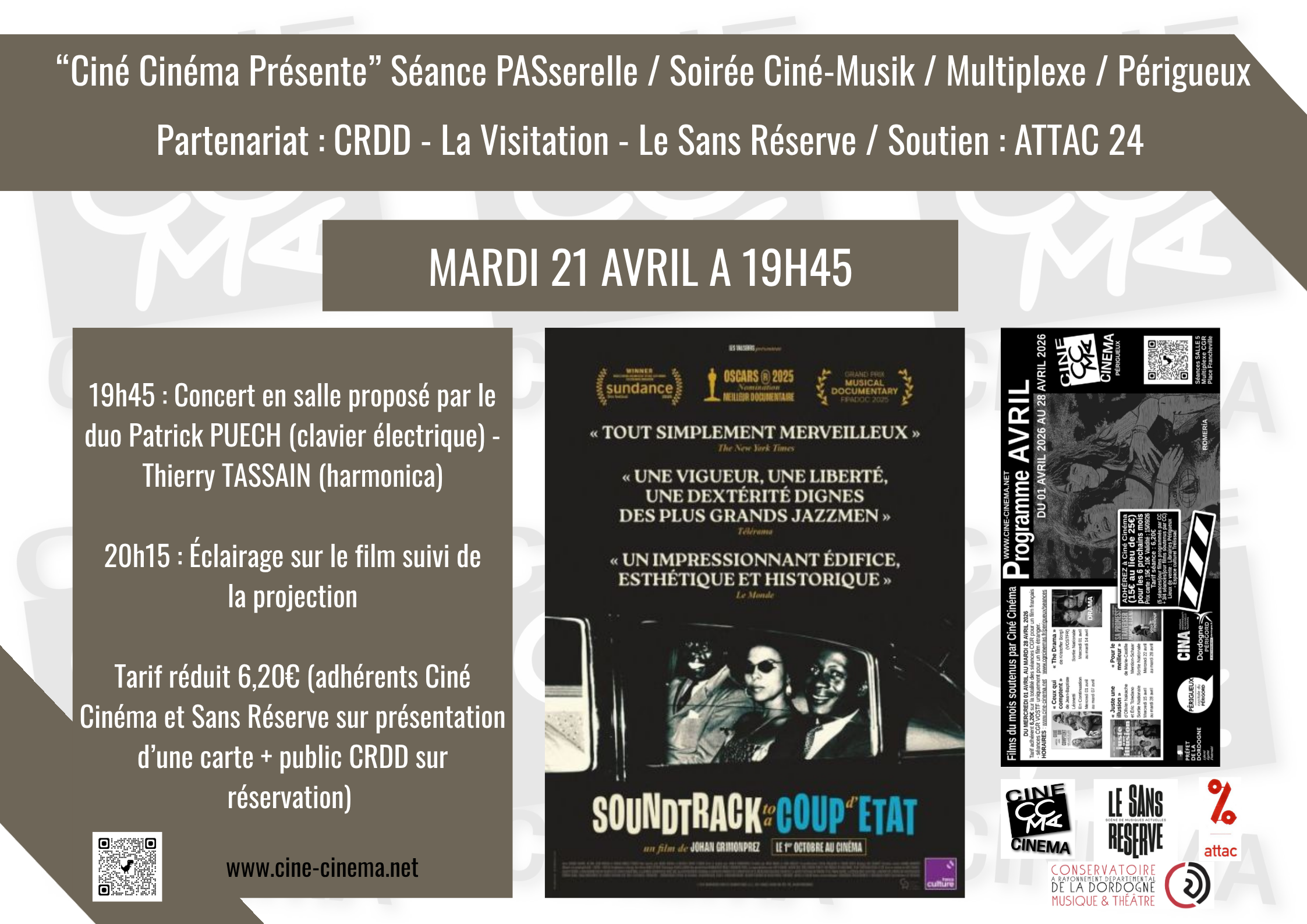 Soirée concert cinéma et discussion "soundtrack to a coup d'Etat"